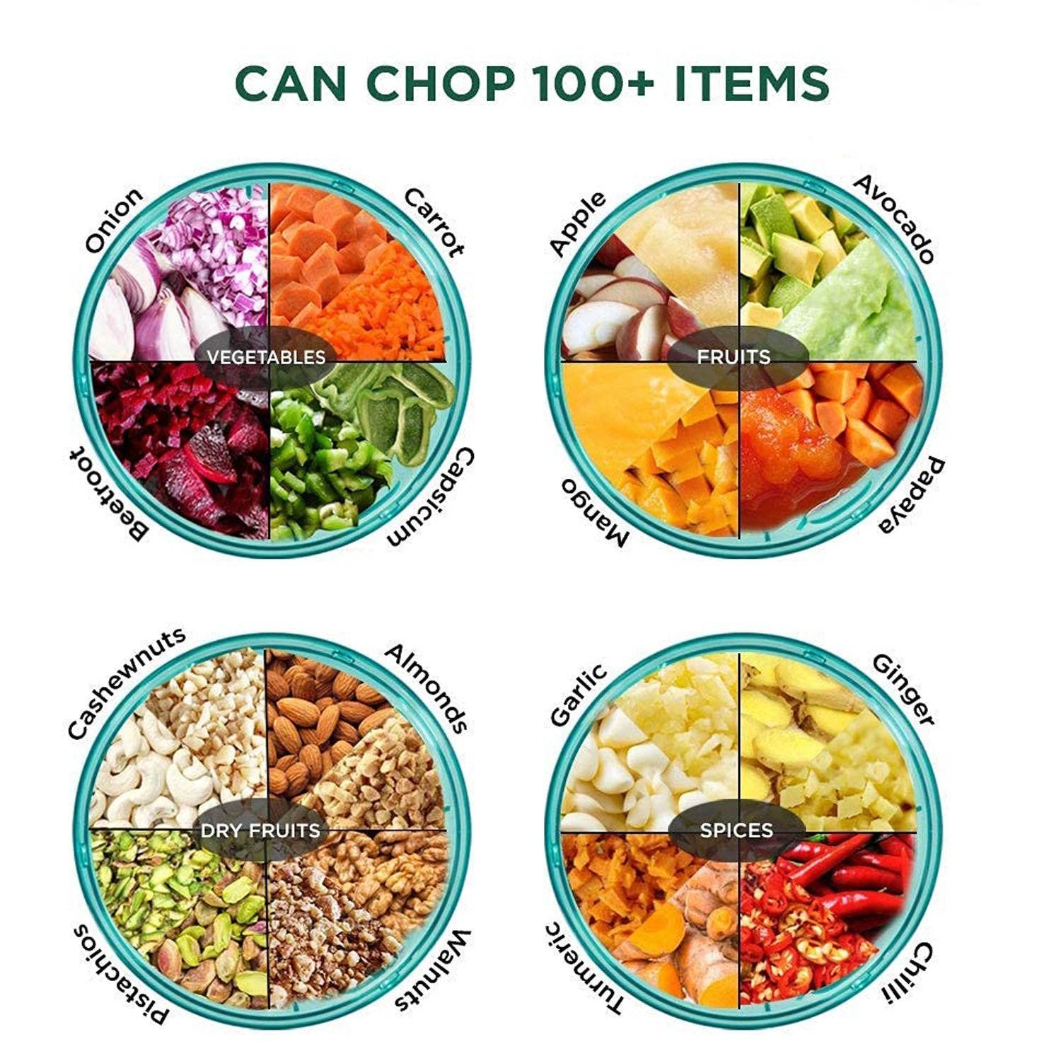 6 BLADE 2IN1 MANUAL FOOD CHOPPER, COMPACT & POWERFUL HAND HELD VEGETABLE CHOPPER (1000Ml) - infinityexculsivestore.com