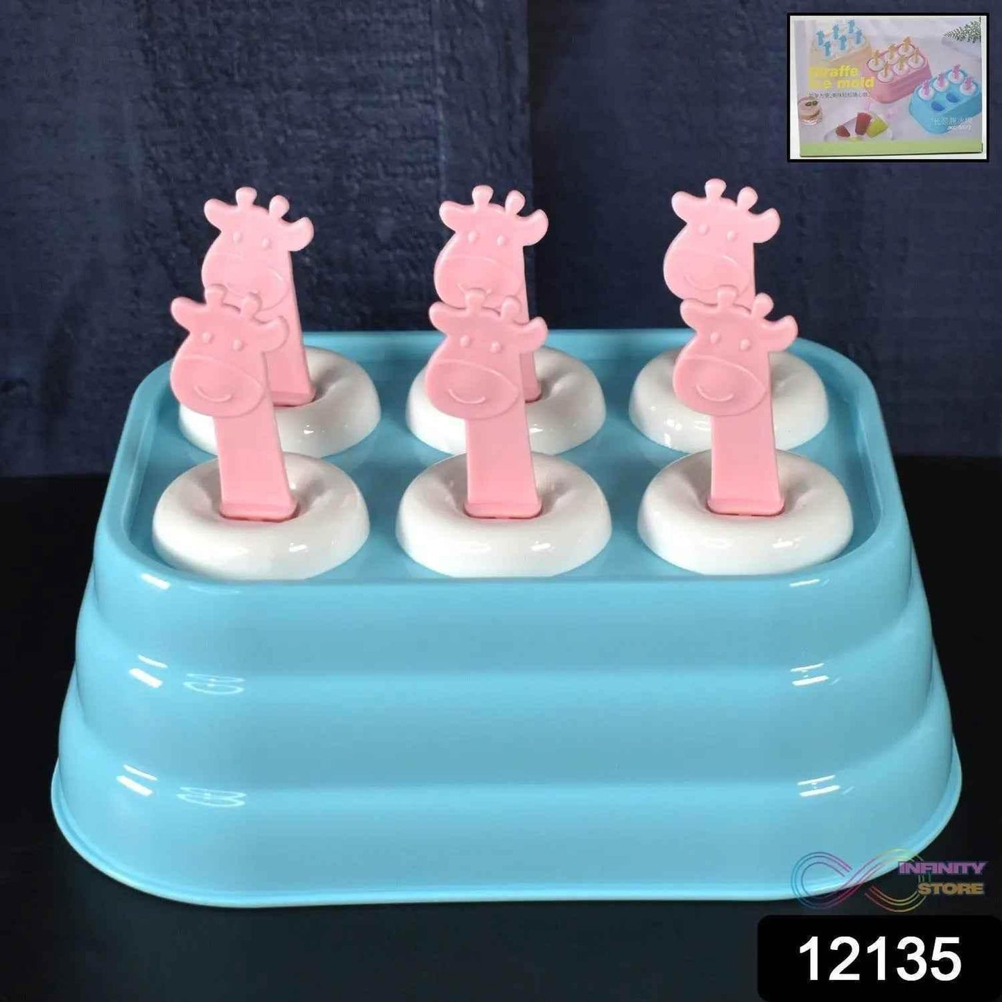 6 Cavity Popsicle Molds Plastic Giraffe shape Ice Moulds (1 Pc) - infinityexculsivestore.com