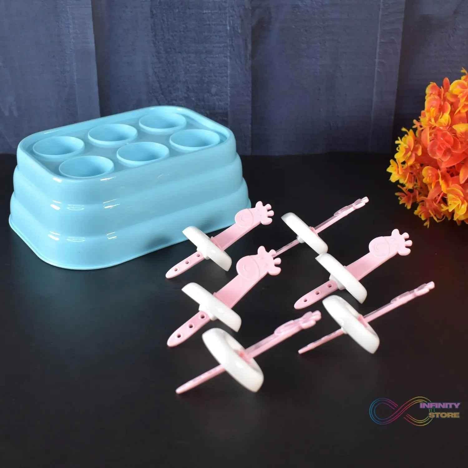 6 Cavity Popsicle Molds Plastic Giraffe shape Ice Moulds (1 Pc) - infinityexculsivestore.com