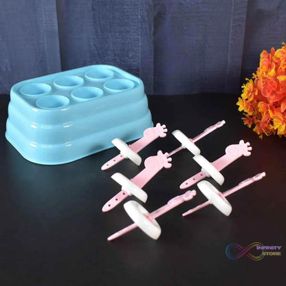 6 Cavity Popsicle Molds Plastic Giraffe shape Ice Moulds (1 Pc) - infinityexculsivestore.com