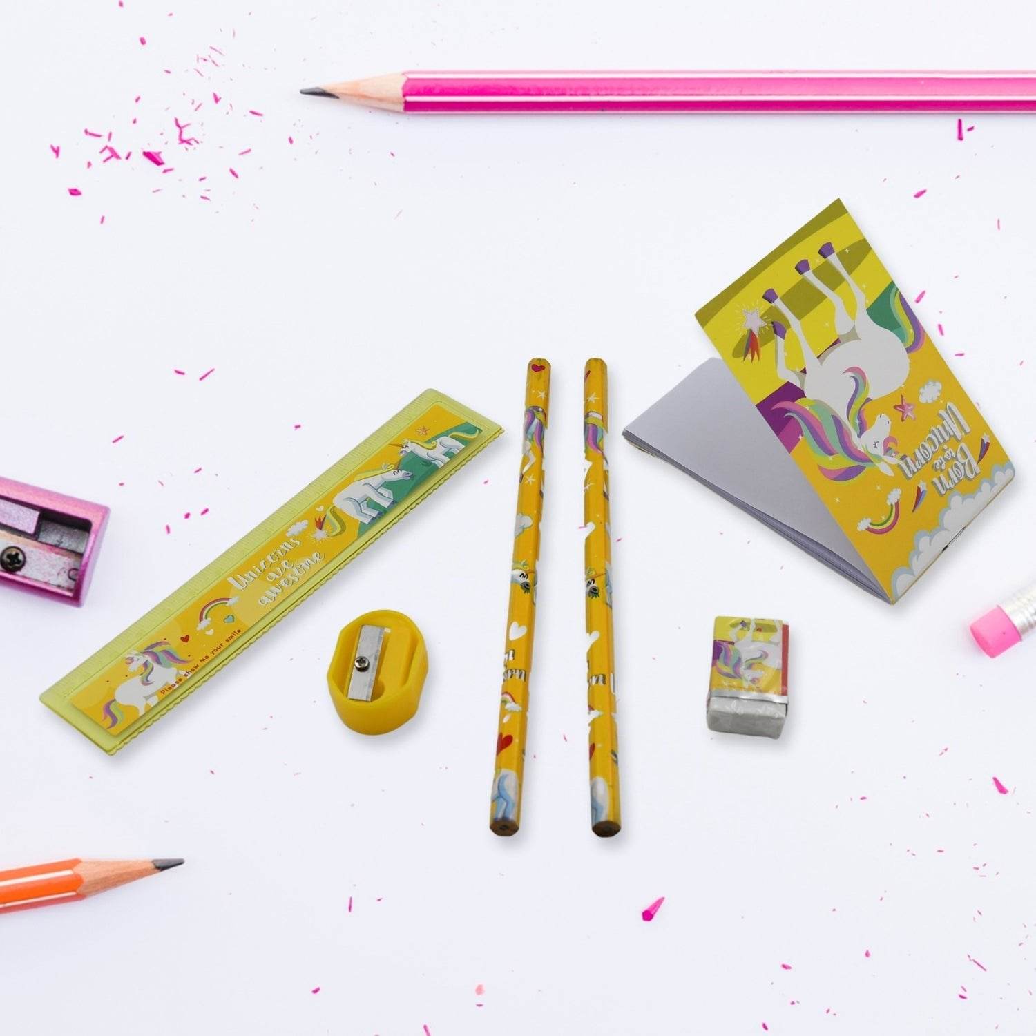 6 PC SET STATIONARY SET INCLUDING PENCIL RULER RUBBER PENCIL SHARPENER SCHOOL, OFFICE PRODUCT GIFT - infinityexculsivestore.com