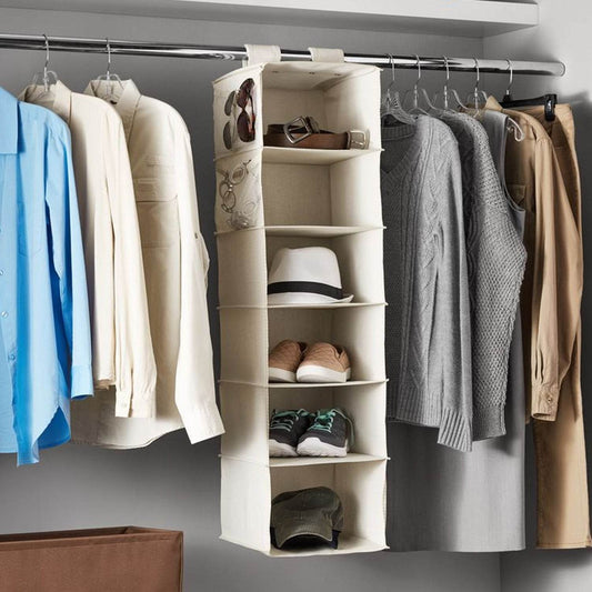 6 Shelf Hanging Closet Organizer, Space Saver, Sweater & Clothing Shelves, Breathable Material Keeps Away Dust & Odors, - infinityexculsivestore.com