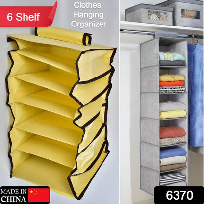6 Shelf Hanging Closet Organizer, Space Saver, Sweater & Clothing Shelves, Breathable Material Keeps Away Dust & Odors, - infinityexculsivestore.com