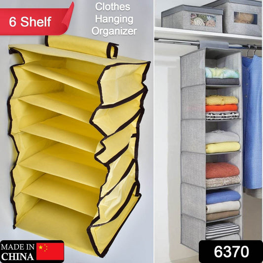 6 Shelf Hanging Closet Organizer, Space Saver, Sweater & Clothing Shelves, Breathable Material Keeps Away Dust & Odors, - infinityexculsivestore.com