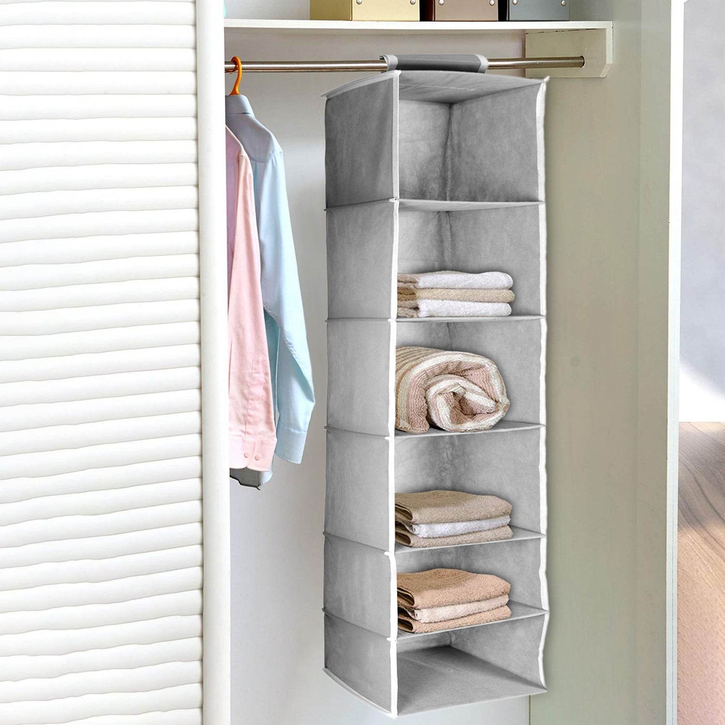 6 Shelf Hanging Closet Organizer, Space Saver, Sweater & Clothing Shelves, Breathable Material Keeps Away Dust & Odors, - infinityexculsivestore.com