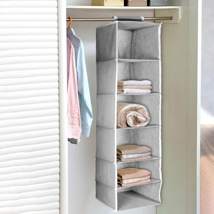 6 Shelf Hanging Closet Organizer, Space Saver, Sweater & Clothing Shelves, Breathable Material Keeps Away Dust & Odors, - infinityexculsivestore.com