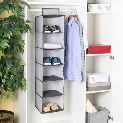 6 Shelf Hanging Closet Organizer, Space Saver, Sweater & Clothing Shelves, Breathable Material Keeps Away Dust & Odors, - infinityexculsivestore.com