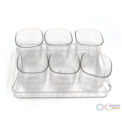 6pc Glasses Set With tray Stylish Transparent Water Glass / Juice Glass / Beer Glass / Wine Glass Plastic Glass Set - infinityexculsivestore.com