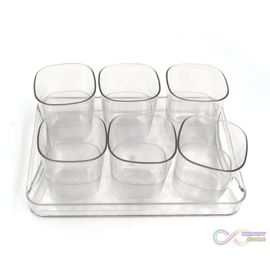 6pc Glasses Set With tray Stylish Transparent Water Glass / Juice Glass / Beer Glass / Wine Glass Plastic Glass Set - infinityexculsivestore.com