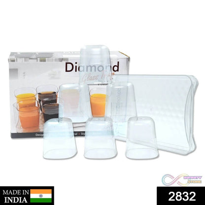 6pc Glasses Set With tray Stylish Transparent Water Glass / Juice Glass / Beer Glass / Wine Glass Plastic Glass Set - infinityexculsivestore.com