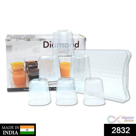 6pc Glasses Set With tray Stylish Transparent Water Glass / Juice Glass / Beer Glass / Wine Glass Plastic Glass Set - infinityexculsivestore.com
