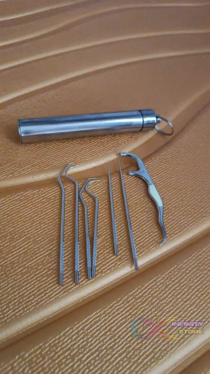 7 IN 1 STAINLESS STEEL TOOTHPICK FLOSSIER SET (1 SET / With Case) - infinityexculsivestore.com