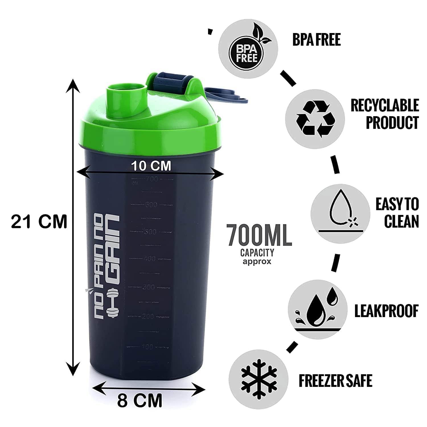 700ml Protein Shaker Bottle with Powder Storage 3-Compartment Gym Shake - infinityexculsivestore.com