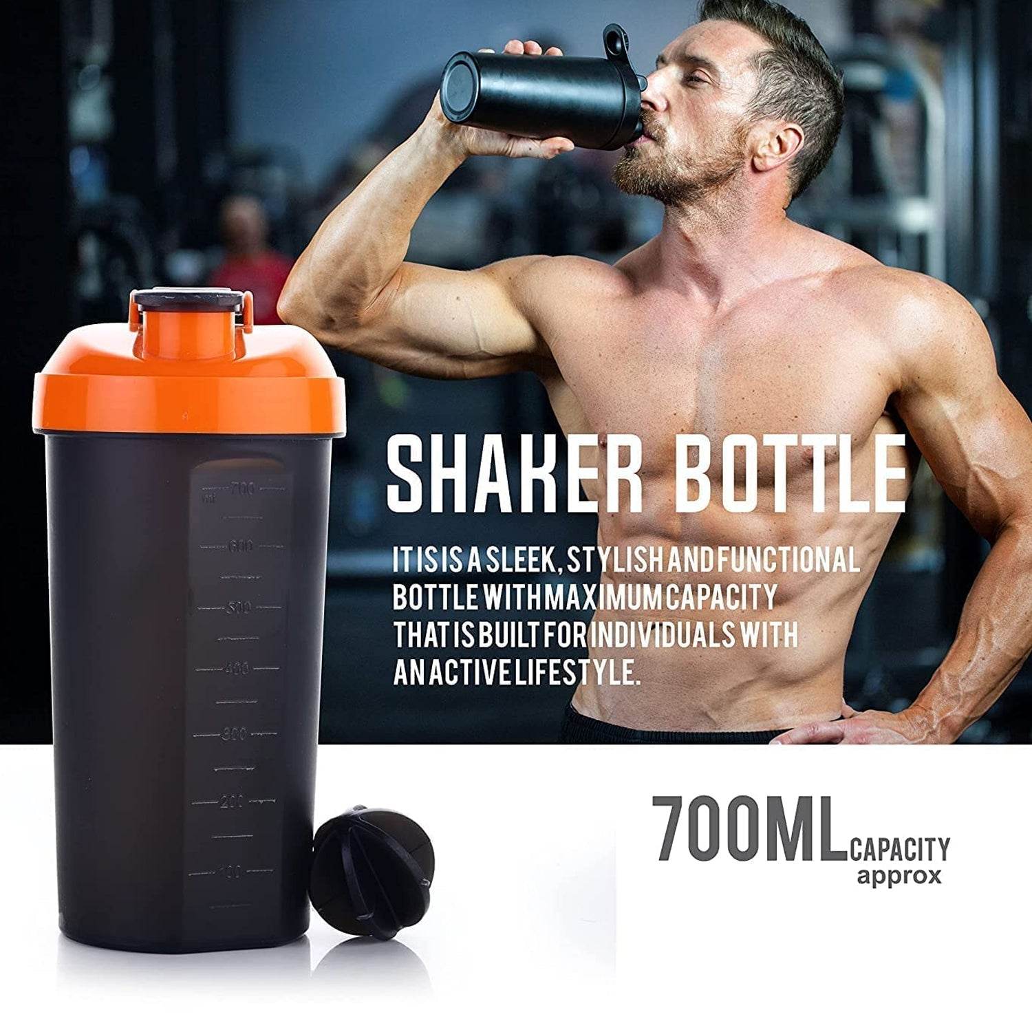 700ml Protein Shaker Bottle with Powder Storage 3-Compartment Gym Shake - infinityexculsivestore.com