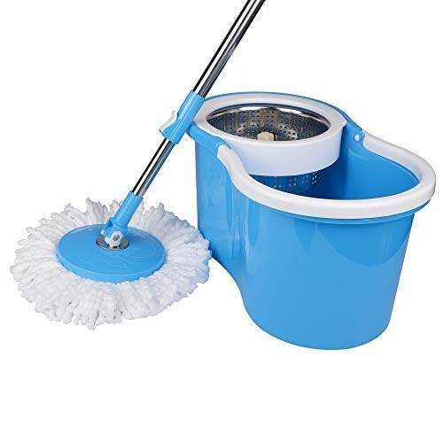Heavy Duty Microfiber Spin Mop with Plastic Bucket & Rotating Steel Pole Head - infinityexculsivestore.com