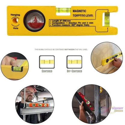8-inch Magnetic Torpedo Level with 1 Direction Pin, 2 Vials and 360 Degree View - infinityexculsivestore.com