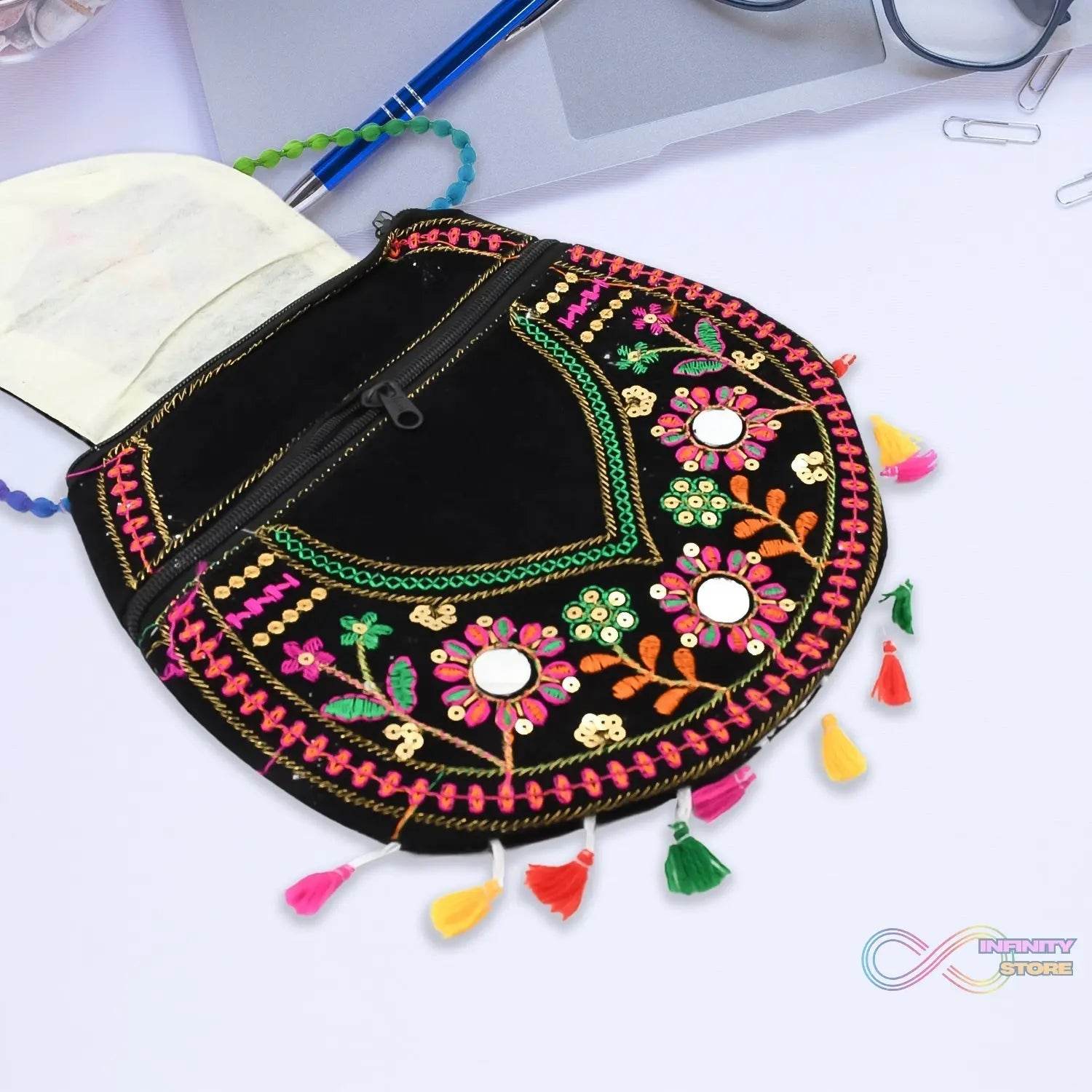 9 inch Handcrafted Cotton Embroidered Shoulder Bag for Girls & women (1 Pc) - infinityexculsivestore.com