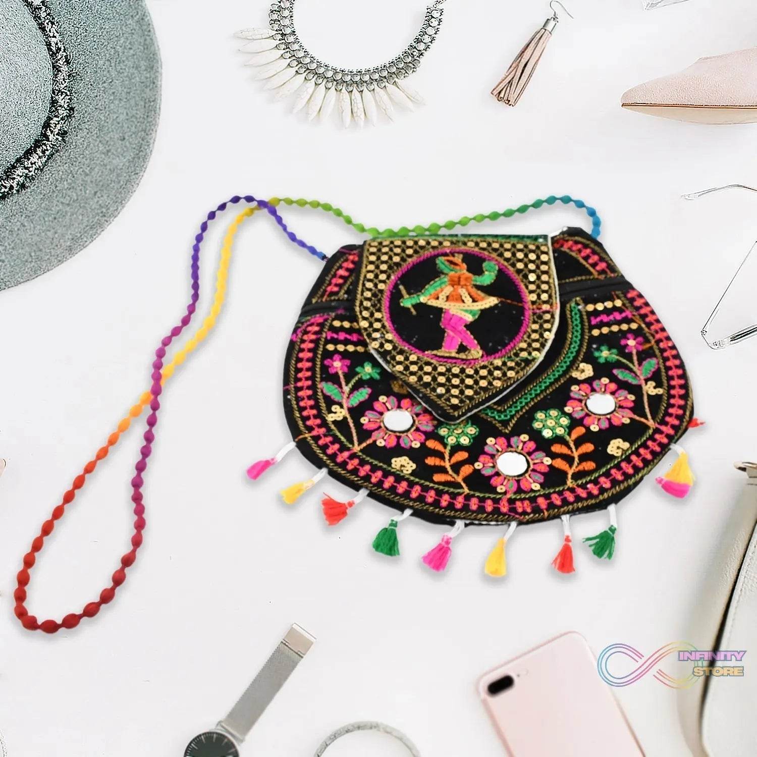9 inch Handcrafted Cotton Embroidered Shoulder Bag for Girls & women (1 Pc) - infinityexculsivestore.com