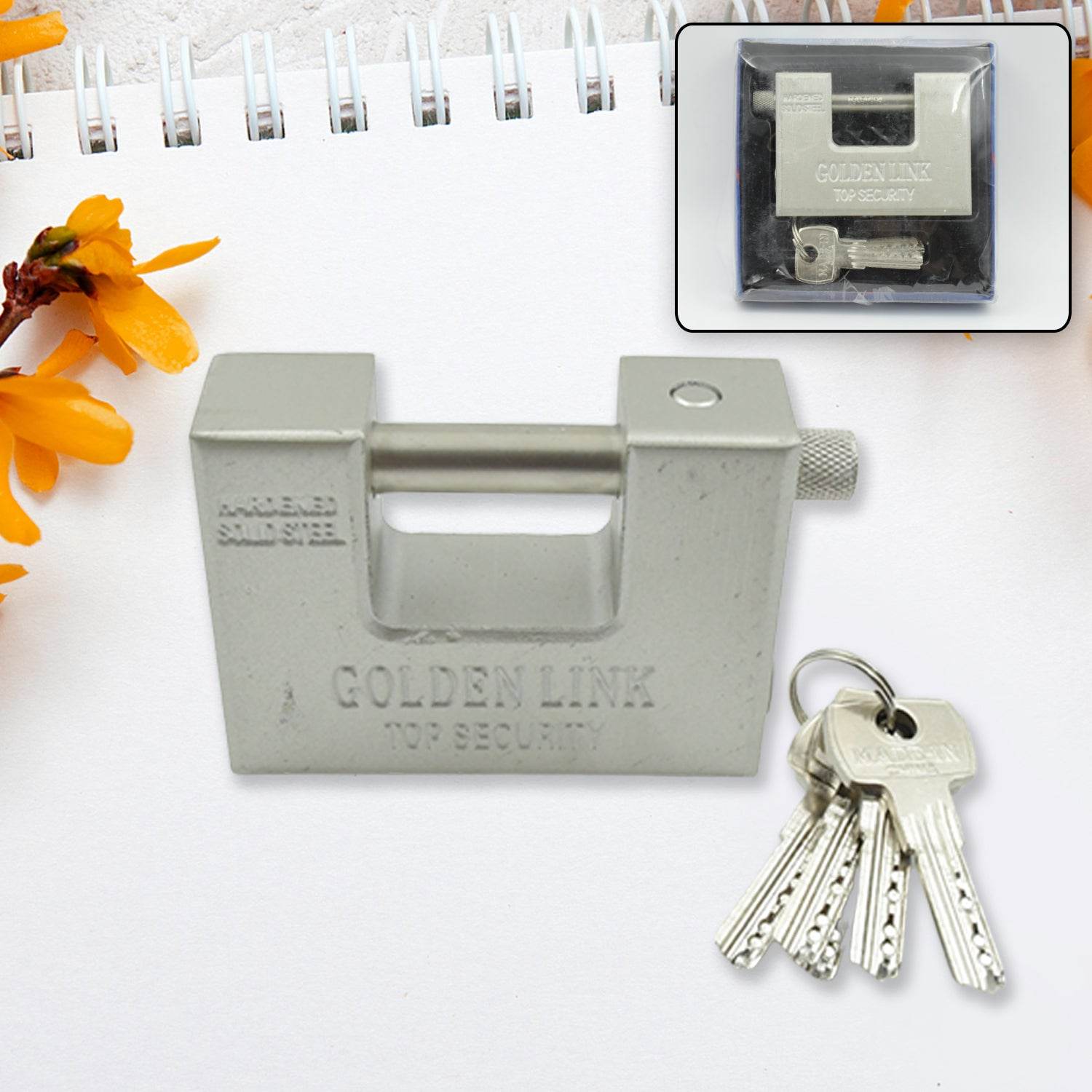 94mm Stainless Steel Padlock: Rectangular, Hardened Steel, 5 Keys - infinityexculsivestore.com