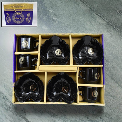 A One Ceramic Tea / cups / Mug Set With Leaf Shape Serving Bowl (8 Pcs set) - infinityexculsivestore.com