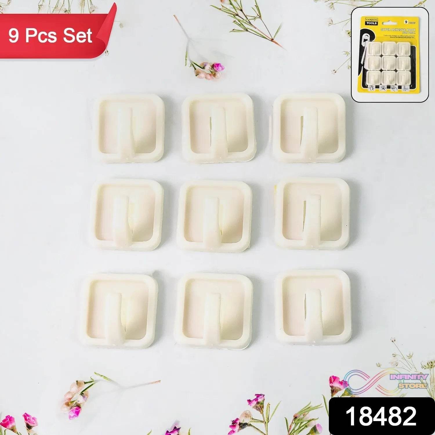 Adhesive Hooks for Wall Hanging Clothes Strong Adhesive Hooks (9 pcs Set) - infinityexculsivestore.com