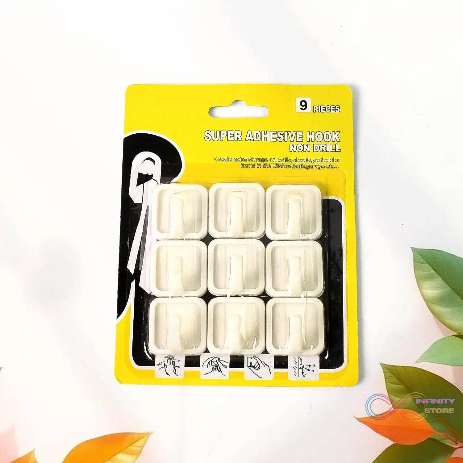 Adhesive Hooks for Wall Hanging Clothes Strong Adhesive Hooks (9 pcs Set) - infinityexculsivestore.com