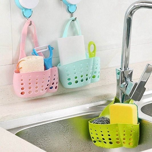 Adjustable Kitchen Bathroom Water Drainage Plastic Basket / Bag with Faucet Sink Caddy - infinityexculsivestore.com