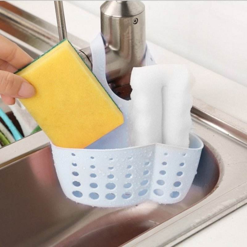 Adjustable Kitchen Bathroom Water Drainage Plastic Basket / Bag with Faucet Sink Caddy - infinityexculsivestore.com