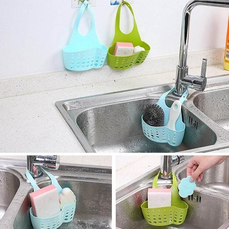 Adjustable Kitchen Bathroom Water Drainage Plastic Basket / Bag with Faucet Sink Caddy - infinityexculsivestore.com