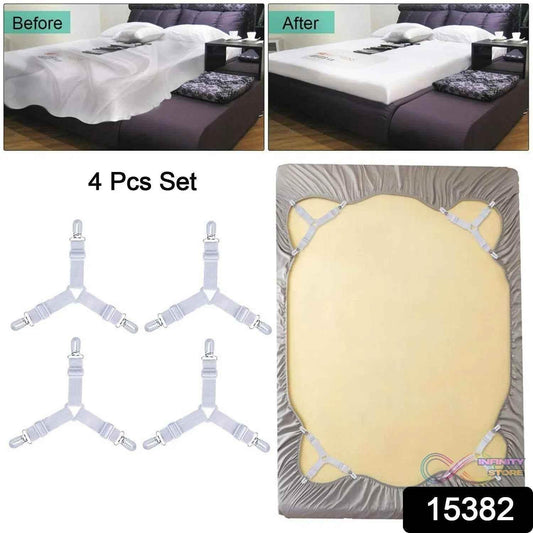 Adjustable Triangle Elastic Suspenders Gripper Holder Straps Clip for Bed Sheets (4 Pc) - infinityexculsivestore.com