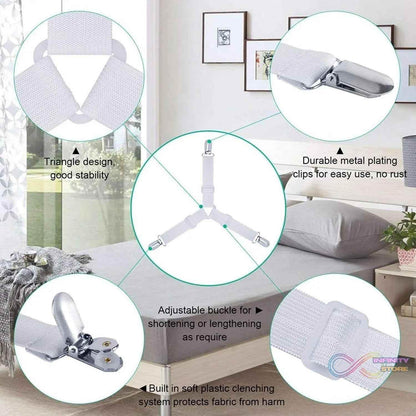 Adjustable Triangle Elastic Suspenders Gripper Holder Straps Clip for Bed Sheets (4 Pc) - infinityexculsivestore.com