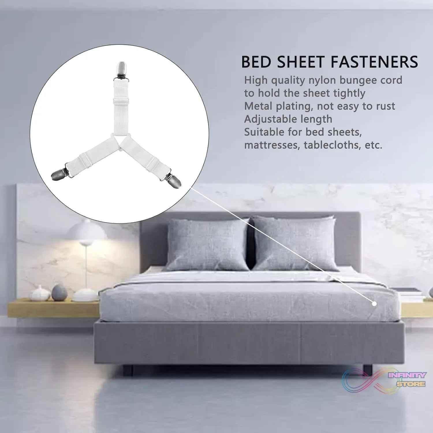 Adjustable Triangle Elastic Suspenders Gripper Holder Straps Clip for Bed Sheets (4 Pc) - infinityexculsivestore.com