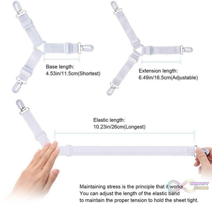 Adjustable Triangle Elastic Suspenders Gripper Holder Straps Clip for Bed Sheets (4 Pc) - infinityexculsivestore.com