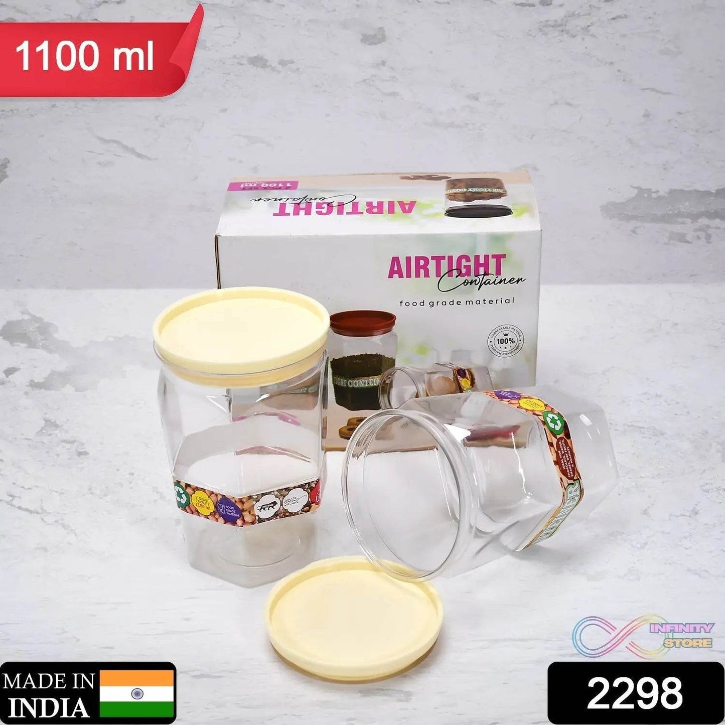 Air Tight Kitchen Storage Container for Rice | Dal | Atta, BPA - Free, Flour | Cereals | Snacks | Stackable | Modular, Round. (Approx - 1100Ml, Set of 2pcs) - infinityexculsivestore.com