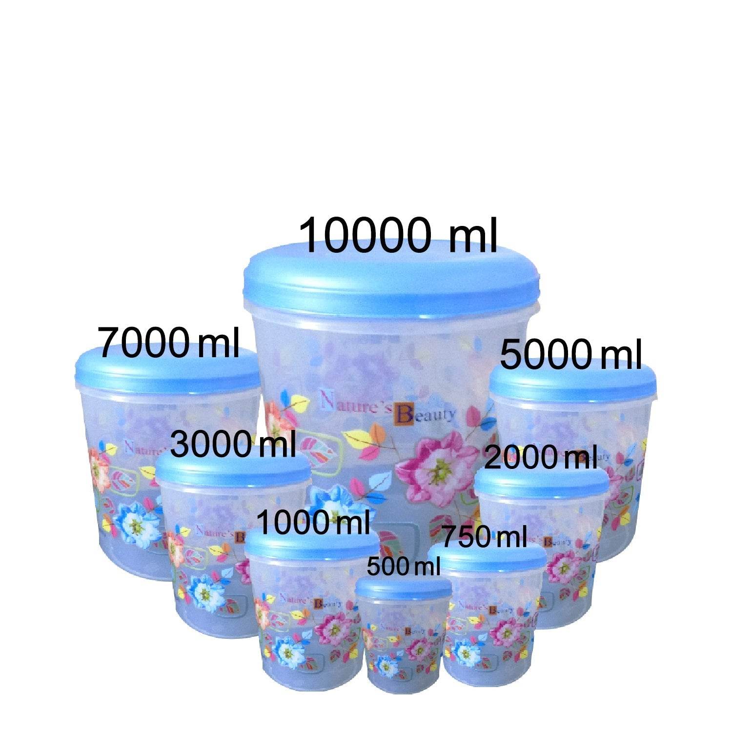 Air Tight Plastic Transparent Container Set (10000ml, 7000ml, 5000ml, 3000ml, 2000ml, 1000ml, 750ml, 500ml) - infinityexculsivestore.com