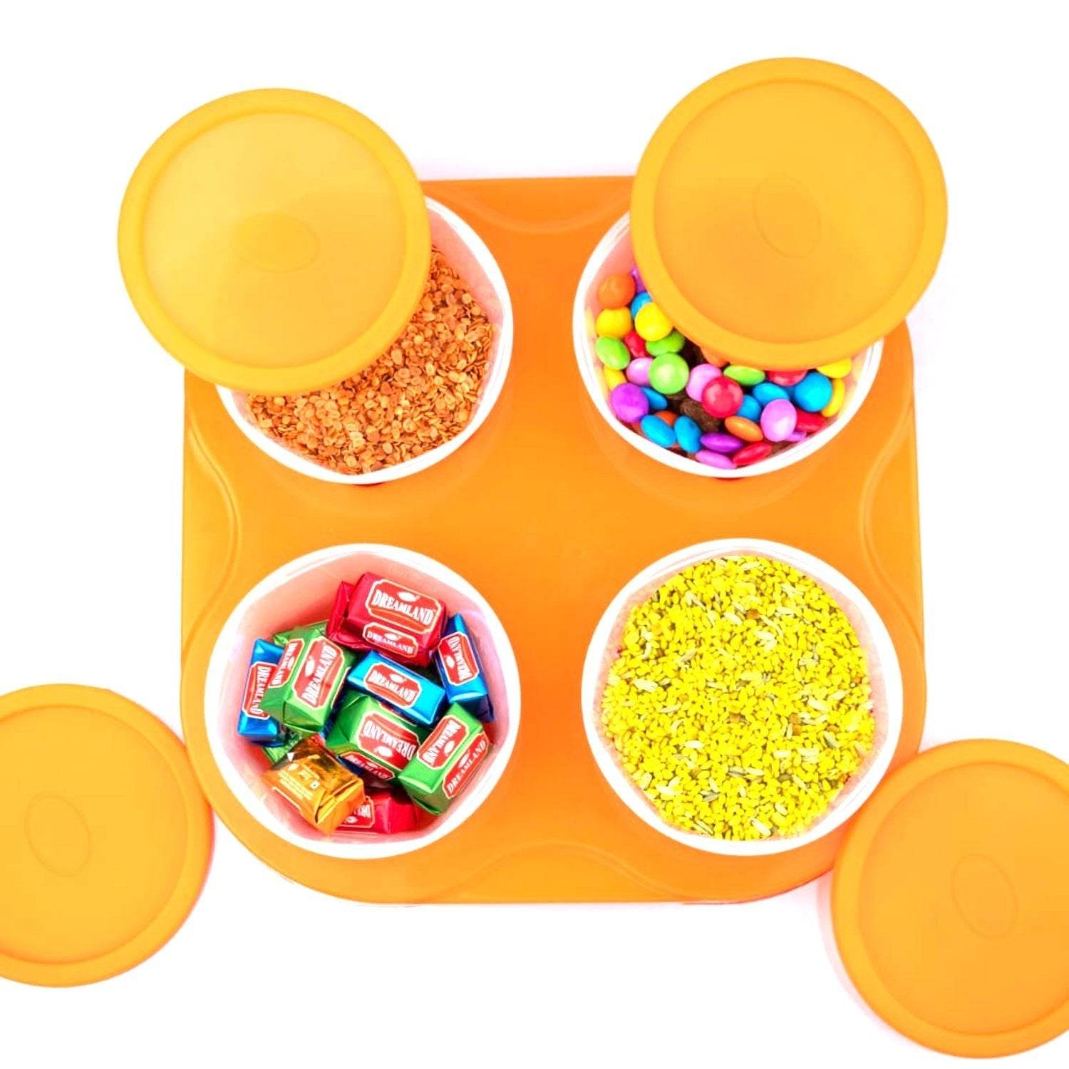 Airtight Container Jar 4 Pc Set With Stylish Tray for Kitchen Unbreakable Jar Set for Multipurpose Storage ( Mukhwas Dani ) - infinityexculsivestore.com