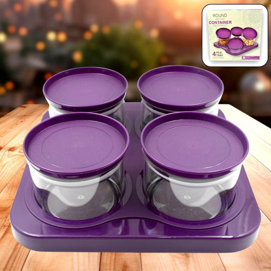 Airtight Plastic 4 Pc Storage Container Set, With Tray Dry Fruit Plastic Storage Container Tray Set With Lid & Serving Tray For Kitchen - infinityexculsivestore.com