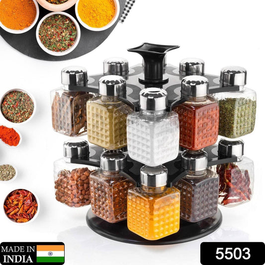 All New Square 16 Bottle Design 360 Degree Revolving Spice Rack Container Condiment, Pieces Set, Square Small Container - infinityexculsivestore.com
