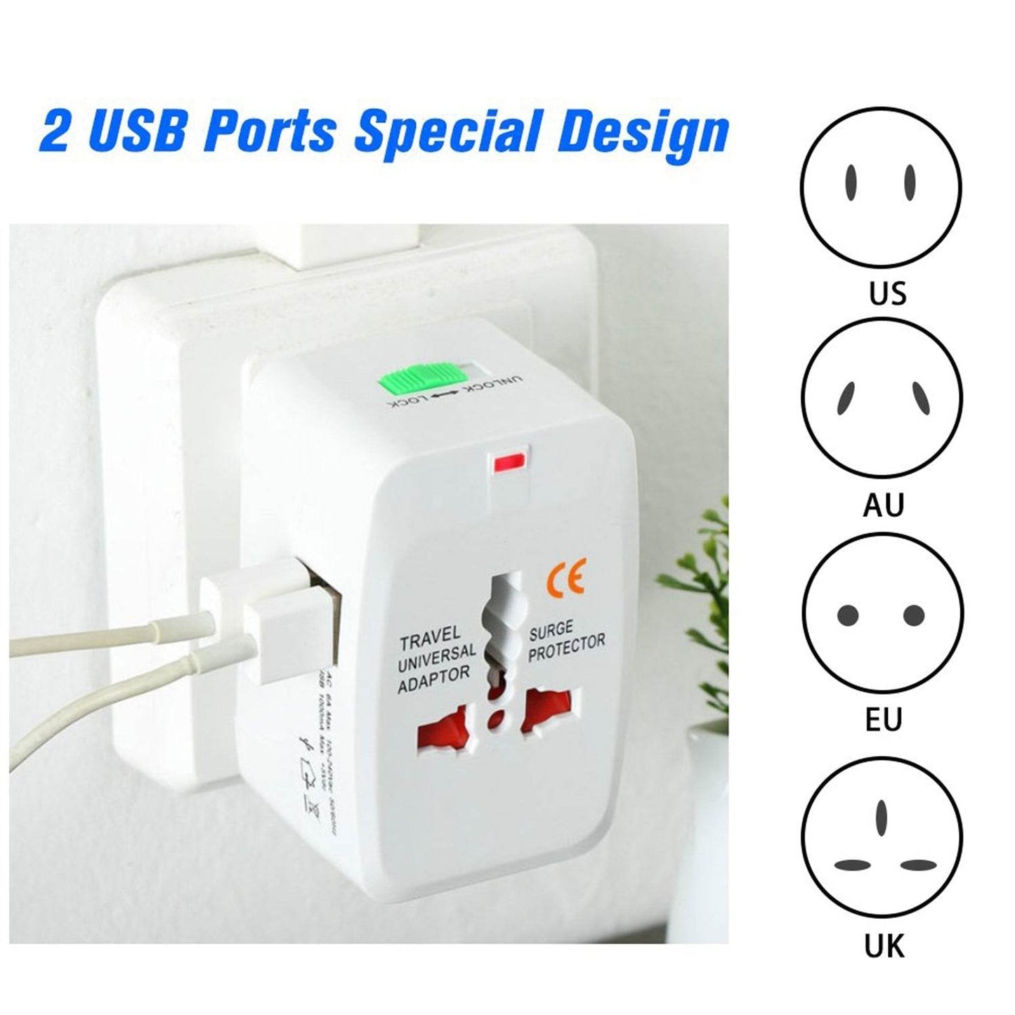 All-in-One Universal Worldwide Travelling AC Adaptor Plug (AU / UK / US / EU) International Power Charger Electric USB Power Plug Socket Adapter Converter (1 Pc) - infinityexculsivestore.com