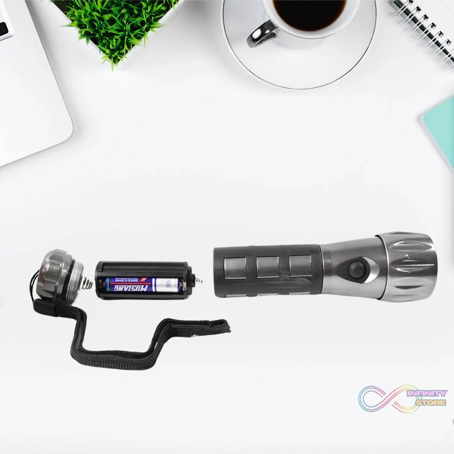 Aluminium Led/Xenon rubber grip Handtourch (3*1.5V AAA batteries / Not Included) - infinityexculsivestore.com