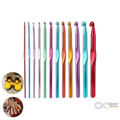 Aluminium Multicolor Knitting Needles, Crochet Kit (12 Pcs Set) - infinityexculsivestore.com