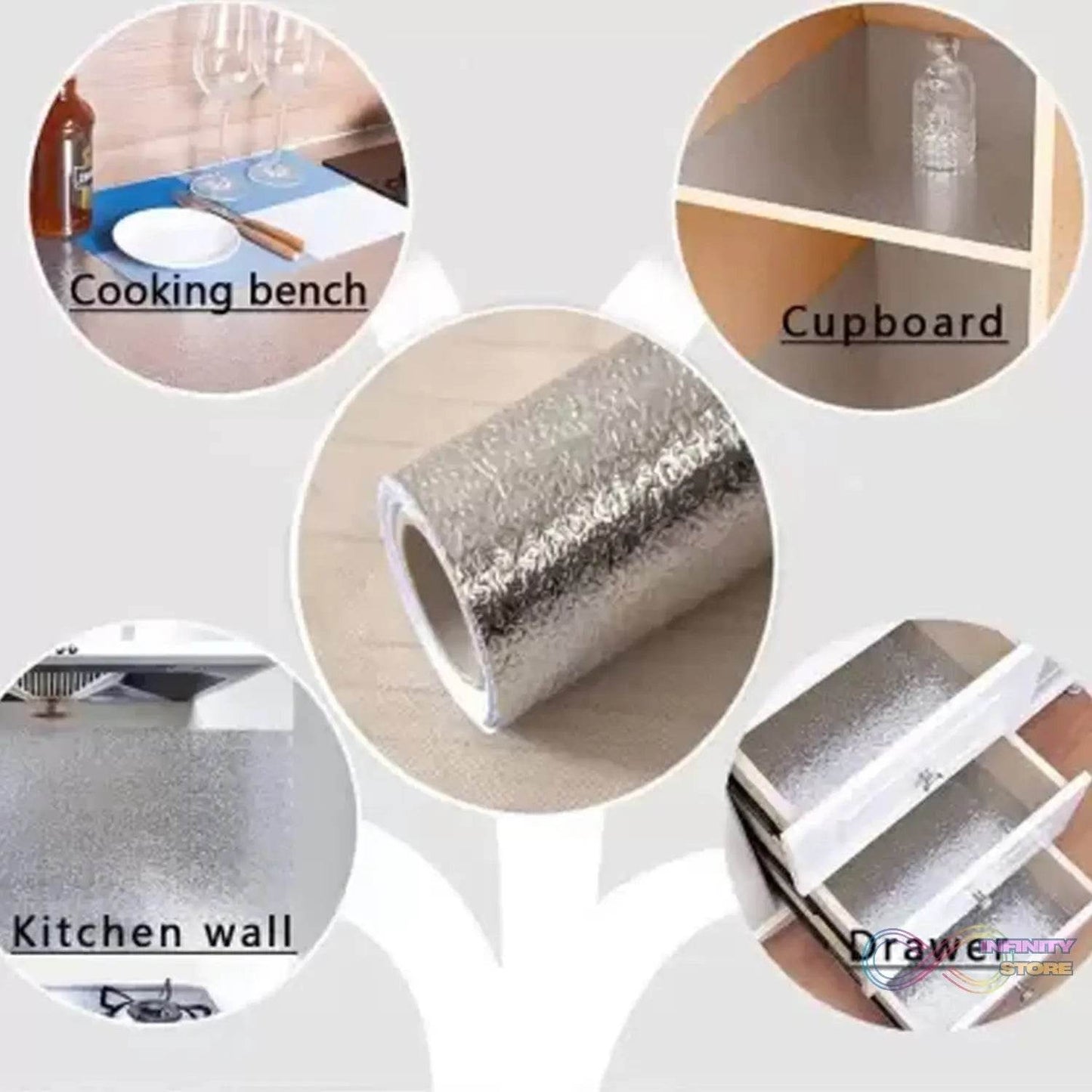 Aluminium foil for Kitchen and Aluminium Foil Paper Sticker Roll for Kitchen Wall, Drawers. (60cmx2Meter) - infinityexculsivestore.com