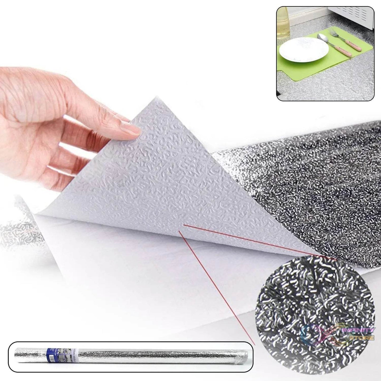 Aluminium foil for Kitchen and Aluminium Foil Paper Sticker Roll for Kitchen Wall, Drawers. (60cmx2Meter) - infinityexculsivestore.com