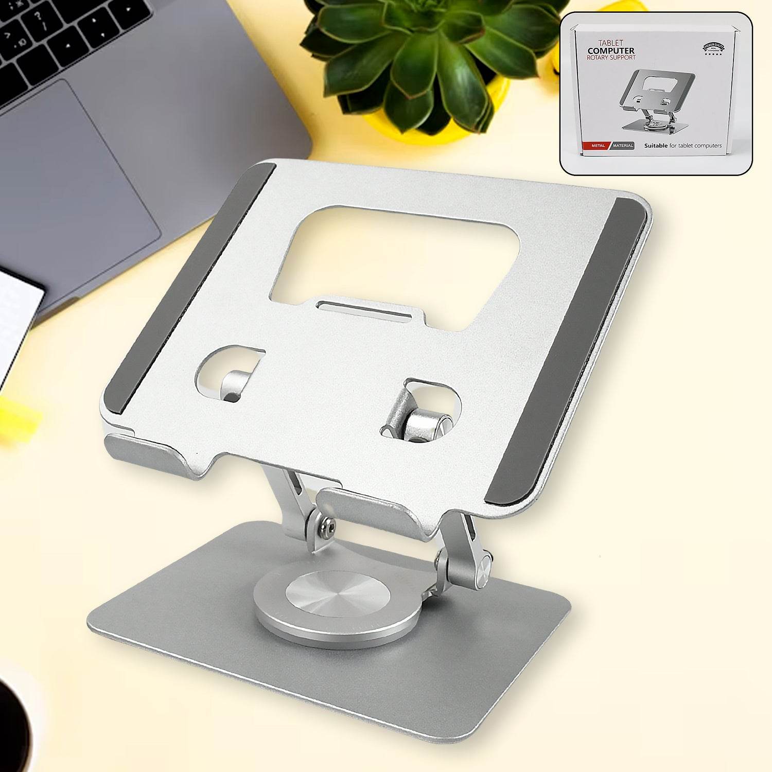 Aluminum Alloy 360°Rotating Bracket, Adjustable Tablet Stand, Portable Foldable Ergonomic Tablet Support - infinityexculsivestore.com