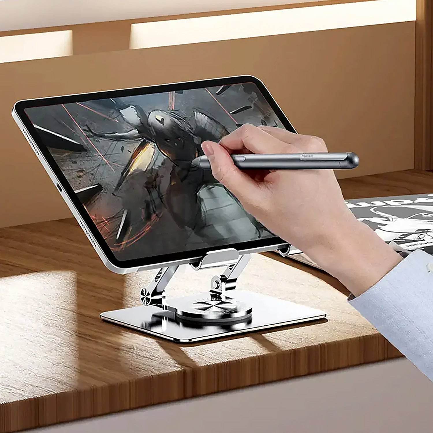 Aluminum Alloy 360°Rotating Bracket, Adjustable Tablet Stand, Portable Foldable Ergonomic Tablet Support - infinityexculsivestore.com