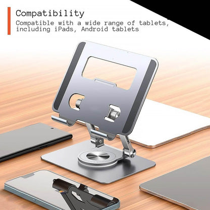 Aluminum Alloy 360°Rotating Bracket, Adjustable Tablet Stand, Portable Foldable Ergonomic Tablet Support - infinityexculsivestore.com