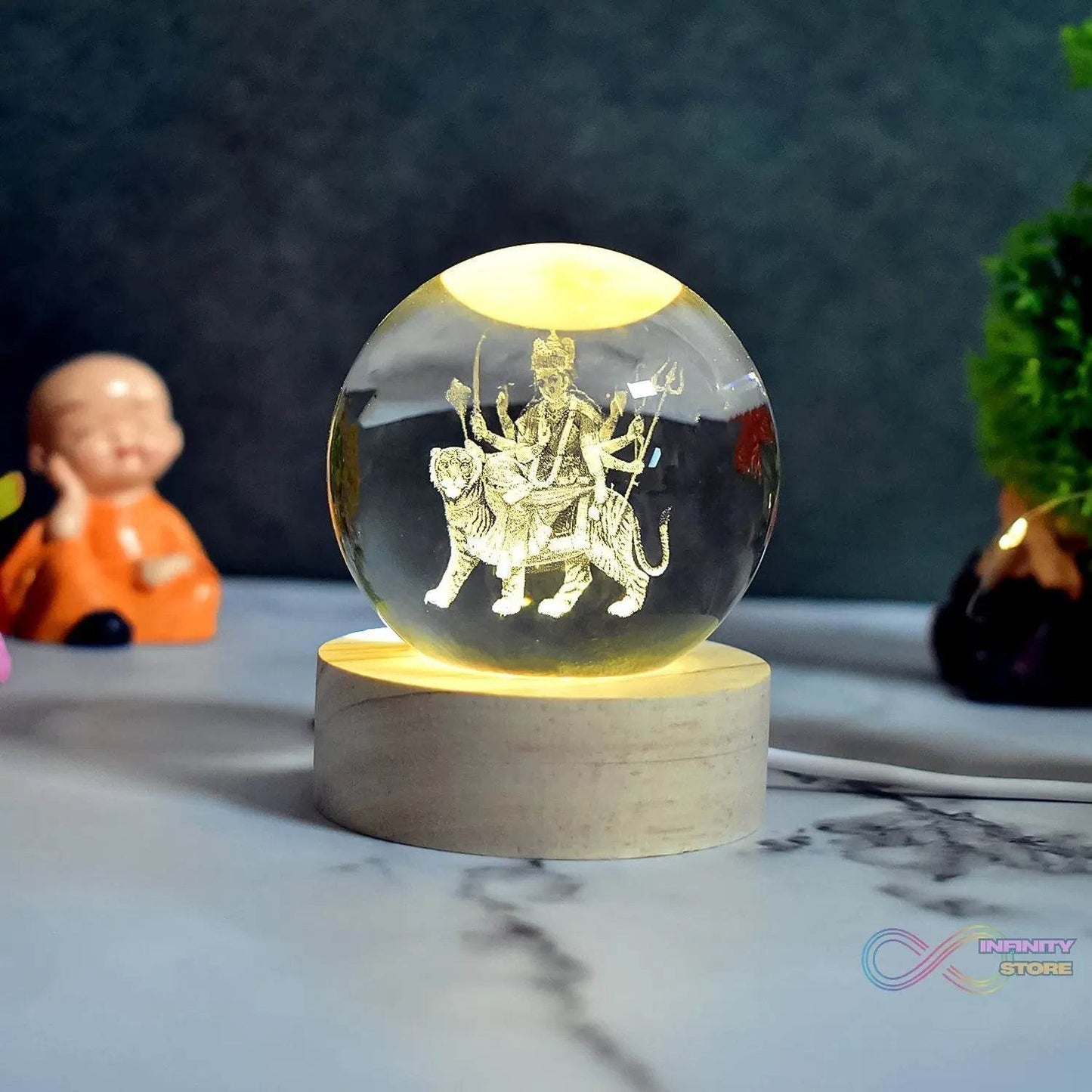 Ambaji 3D Crystal Ball lamps With Base (1 Pc) - infinityexculsivestore.com