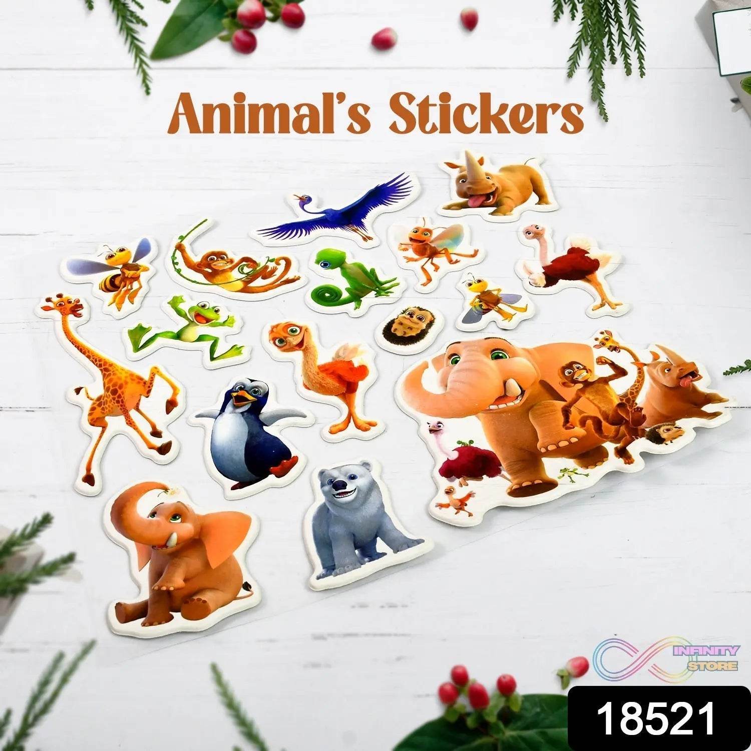 Animals Design Adhesive 3D Stickers (1 Sheet / 22×19 Cm) - infinityexculsivestore.com