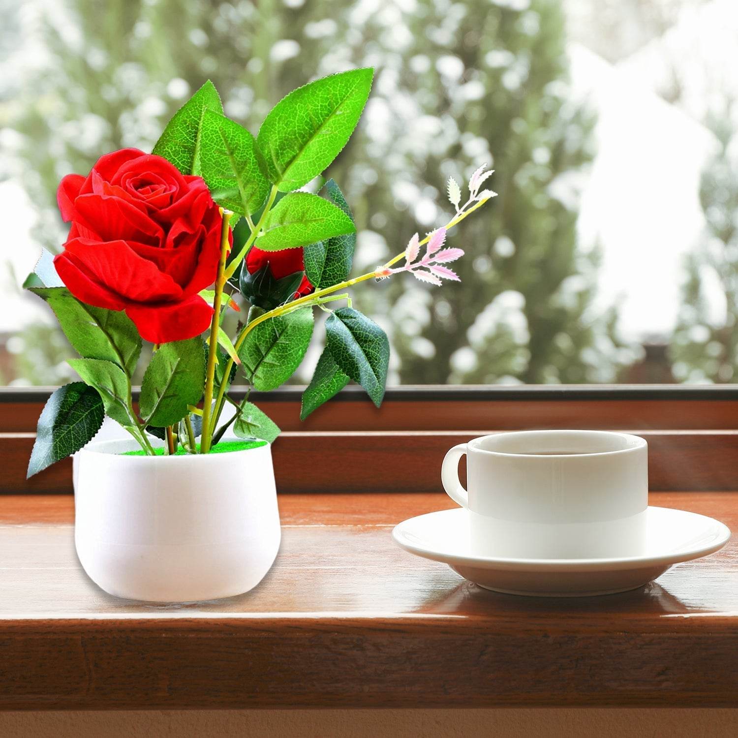Artificial Rose Flower Plant With Pot, For Home Office Or Gift - infinityexculsivestore.com