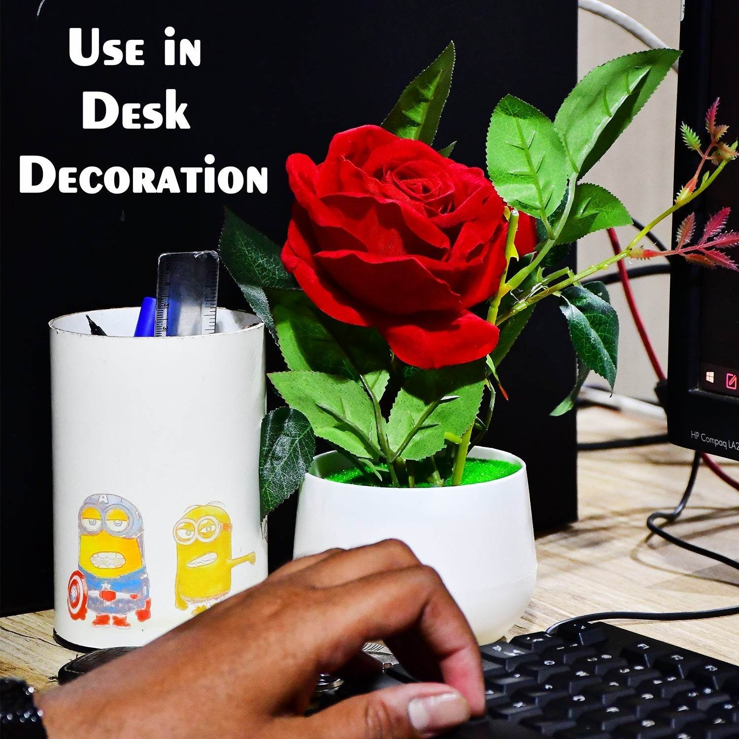 Artificial Rose Flower Plant With Pot, For Home Office Or Gift - infinityexculsivestore.com